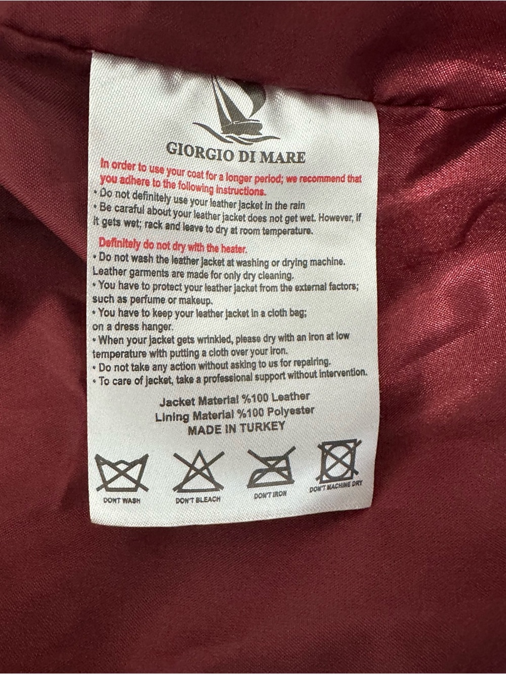 Giorgio Di Mare Tahoe Leather Jacket Burgundy Sz M Yachting Sailing Trucker Moto - Picture 8 of 11